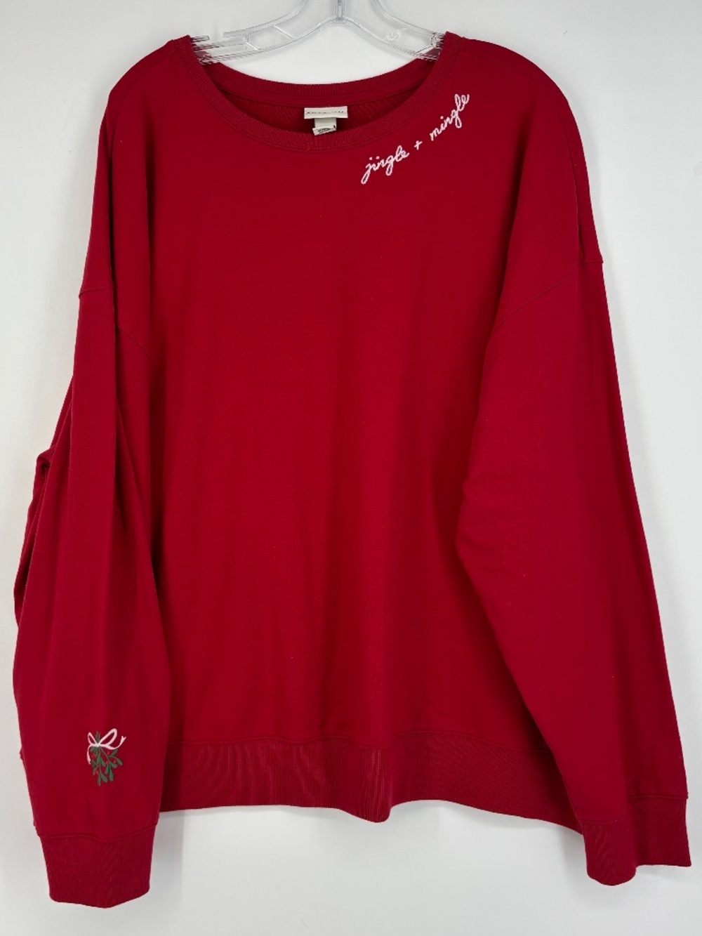 Ava & Viv Womens 2X Pullover Sweatshirt Knit Top Red Jingle + Mingle Christmas